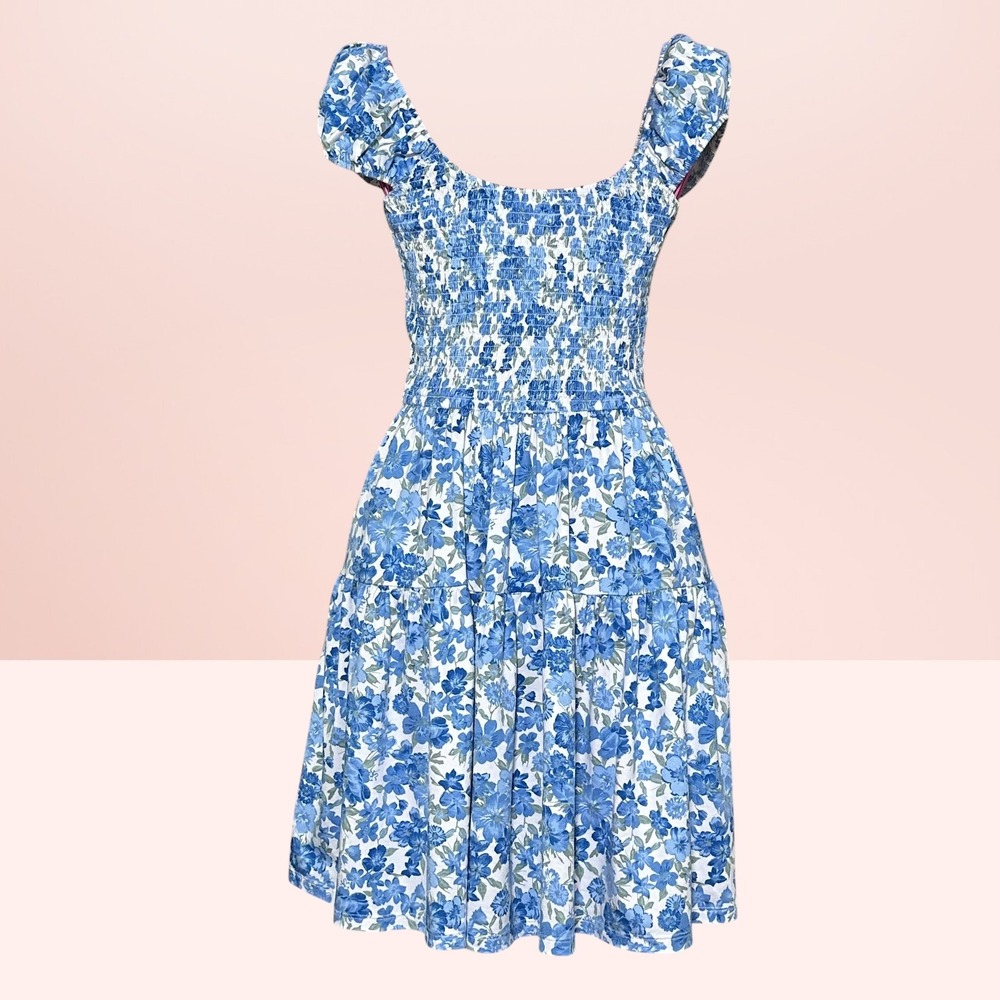 Hollister Cottagecore Floral Mini Dress Smocked Tiered Ruffle Cap Sleeve Medium - Picture 8 of 14